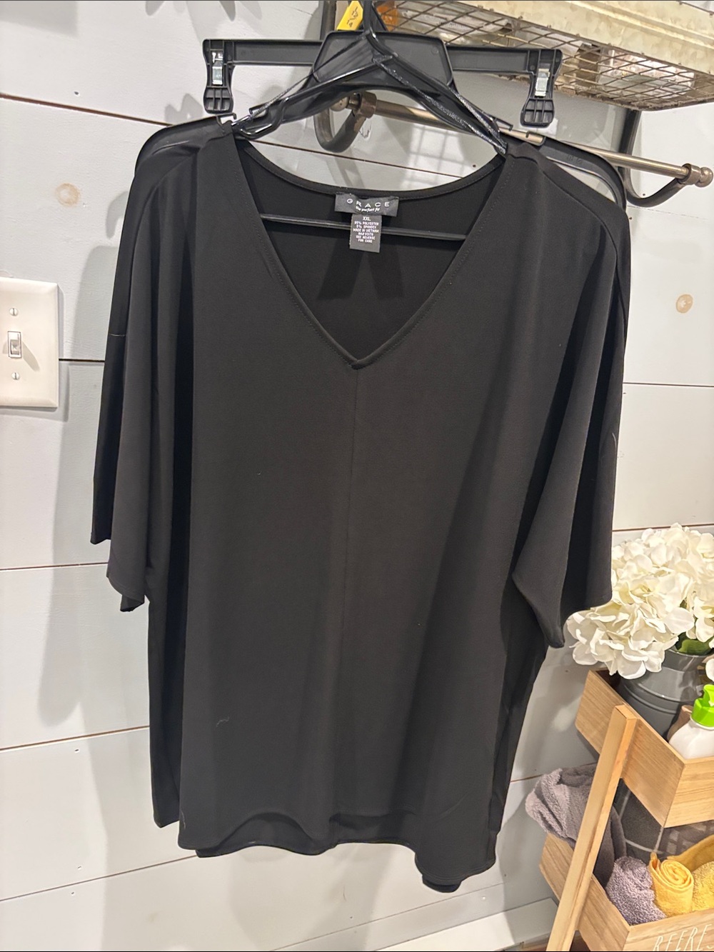 Grace Elements Black V-Neck Relaxed Short Sleeve Top